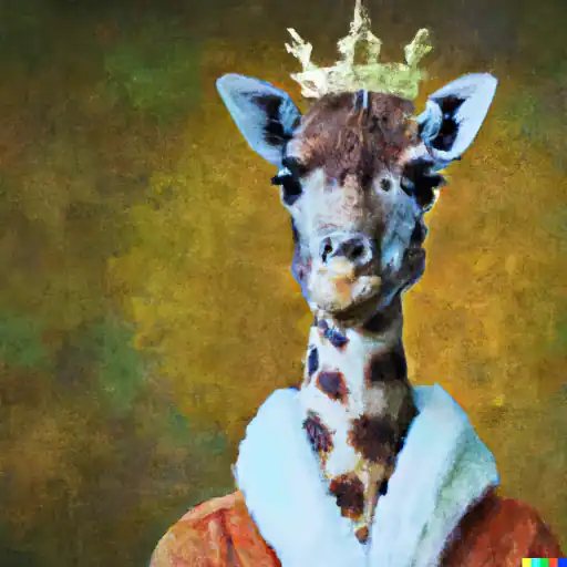 DALL·E 2022 10 25 17.13.28   A giraffe as an old classical oil painting in funky medieval clothes with a crown gigapixel low_res scale 6_00x